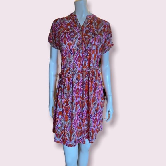 New Directions Petite Medium Pattern Dress NWT Orange and Pink - Picture 7 of 16